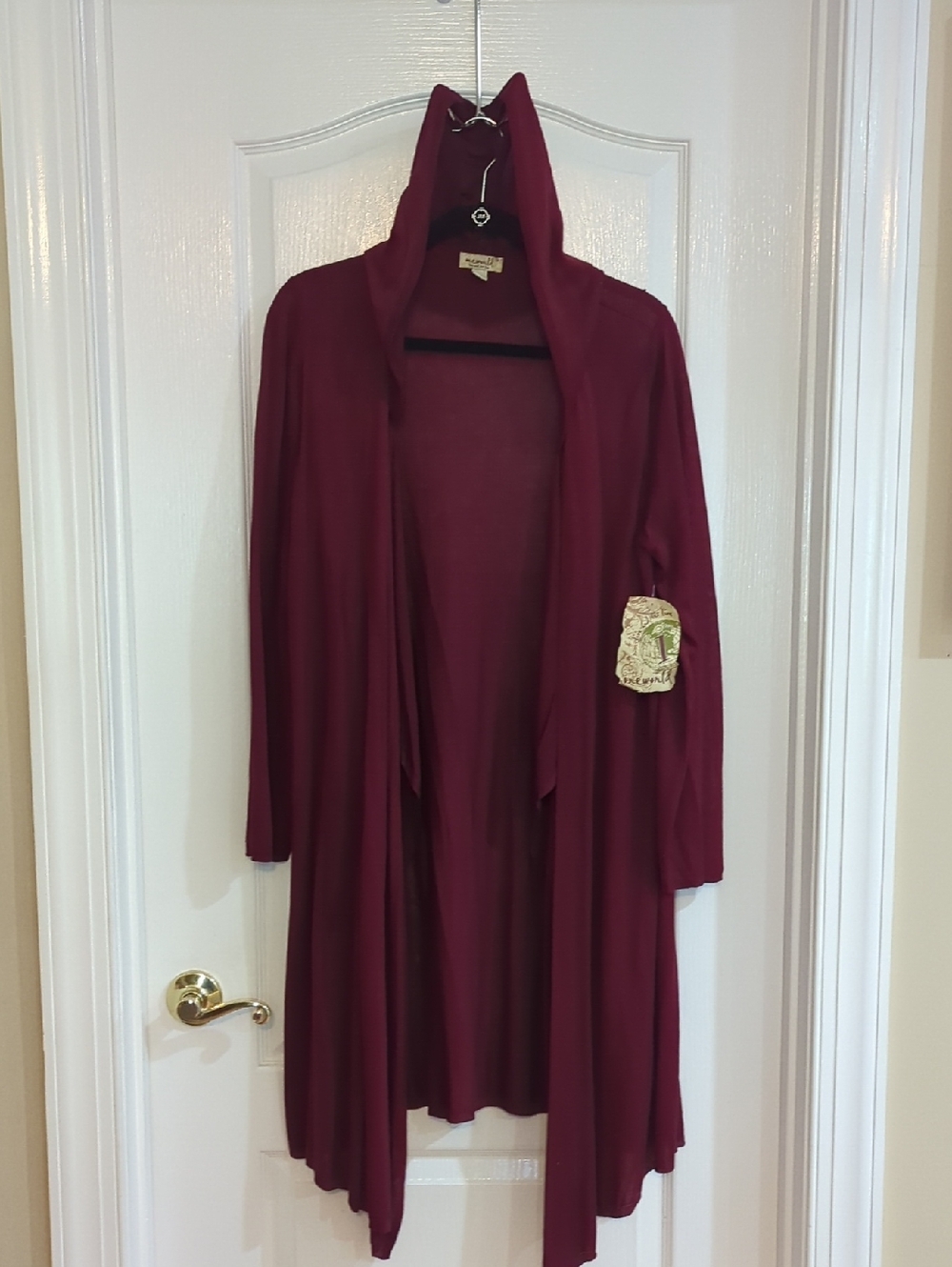 NWT ONE WORLD Burgundy Hooded Open-Front Cardigan Sz 1x